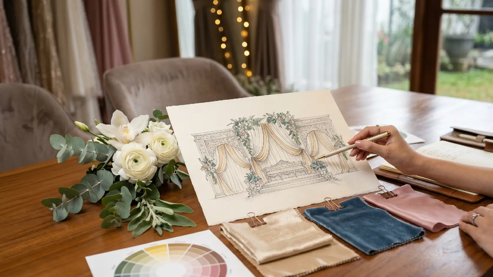 Palet warna dekorasi wedding elegan untuk pelaminan rumah dan gedung