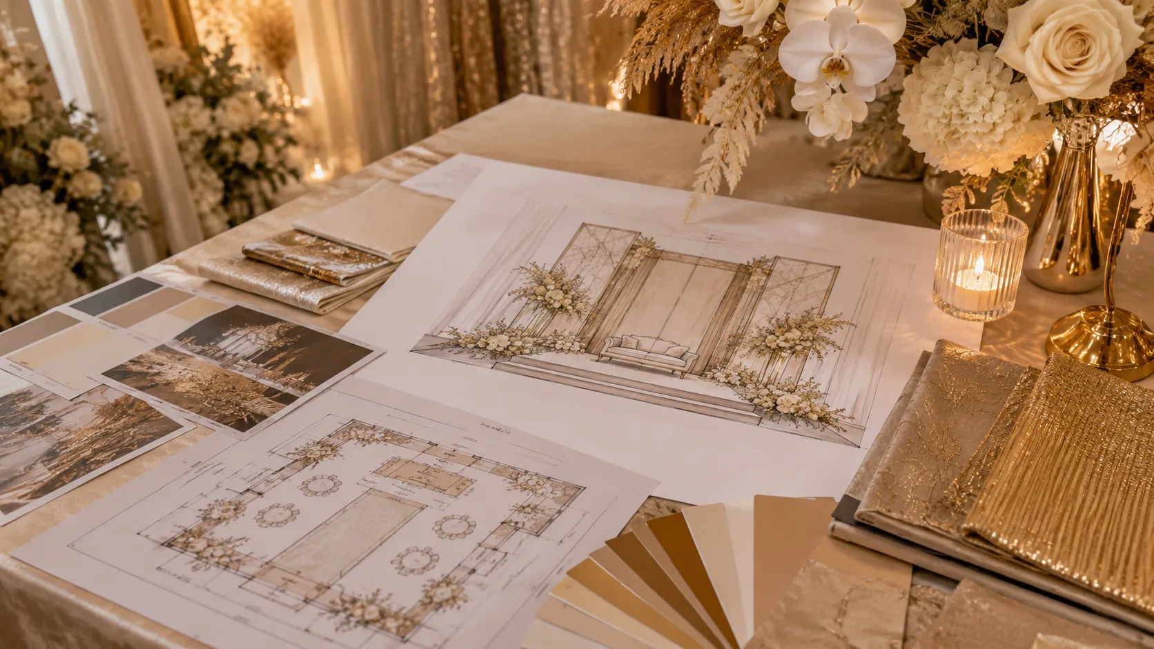 Konsep dekorasi wedding Bandung dengan pelaminan lighting dan venue premium