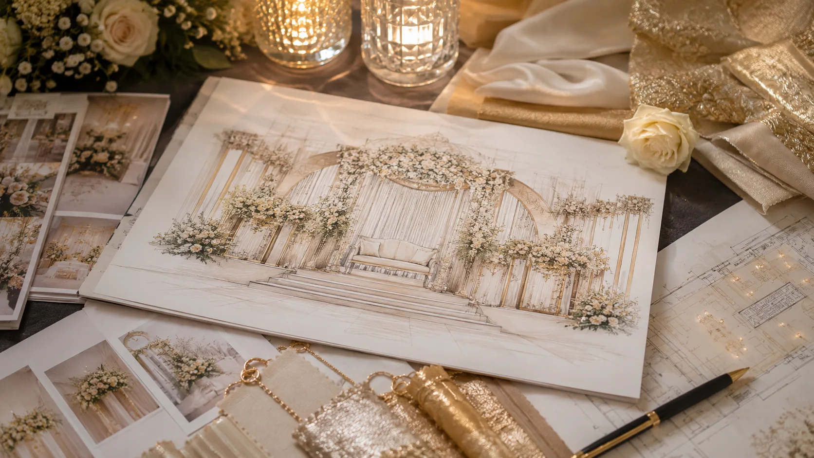 Konsep dekorasi wedding Cikampek dengan pelaminan dan lighting elegan